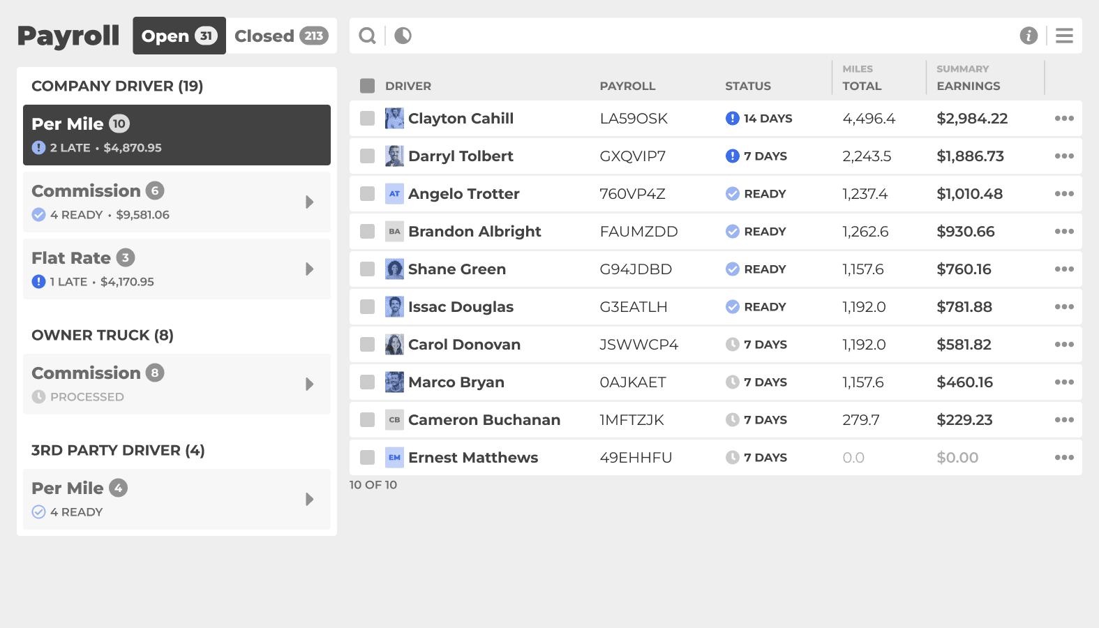 Payroll Screen