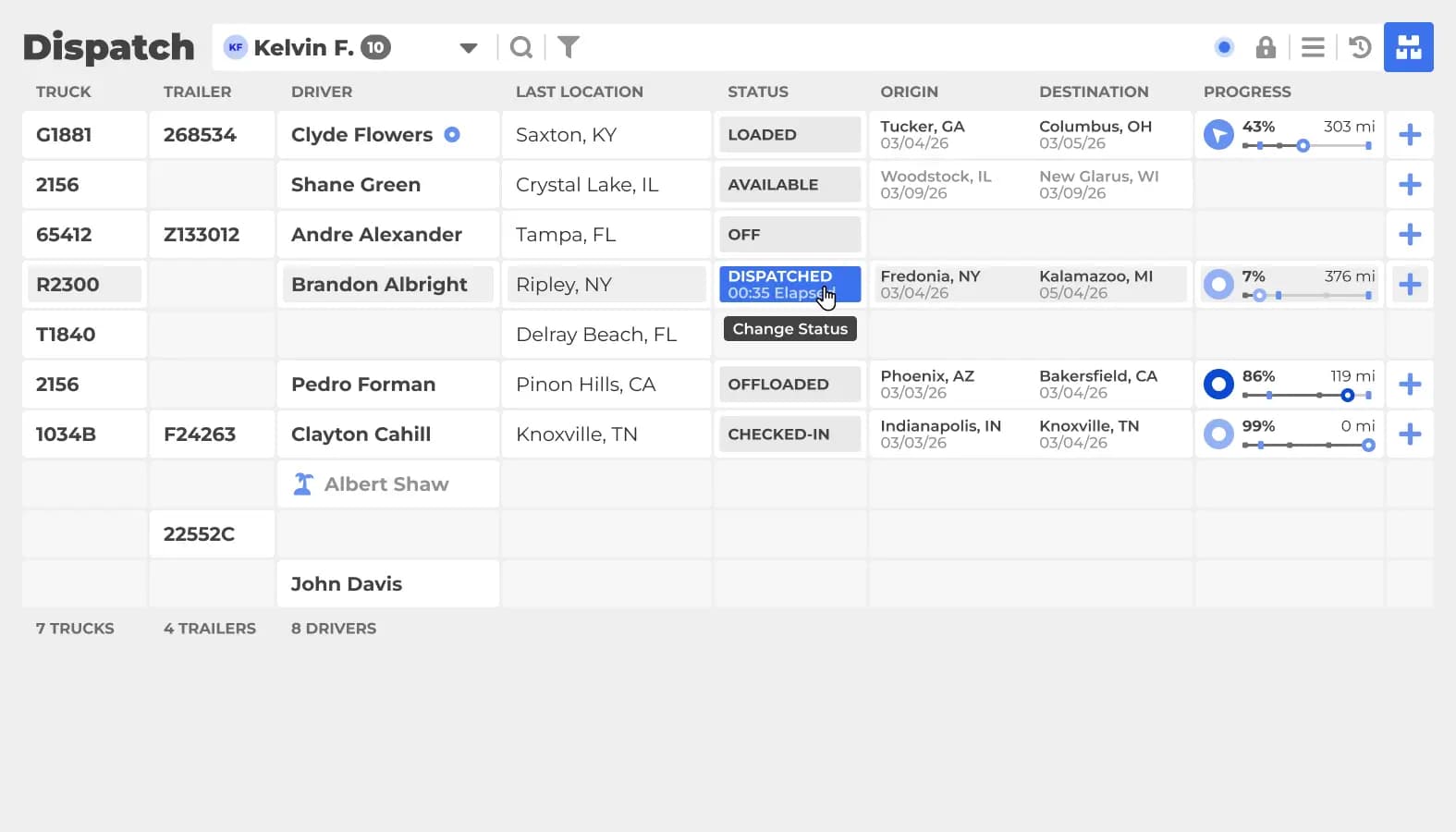 Payroll dashboard with driver payment status