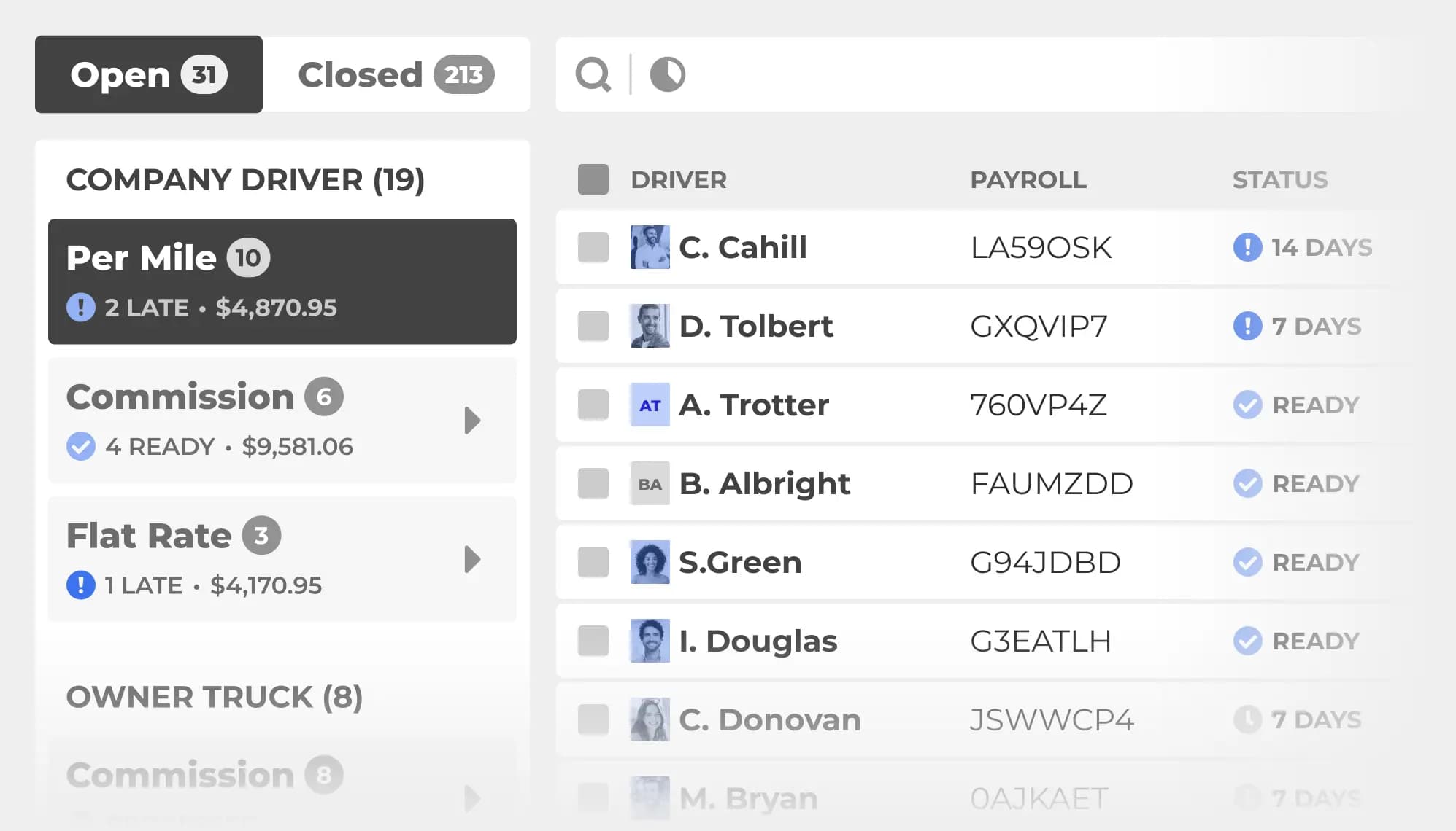 Driver payroll and dispatch list