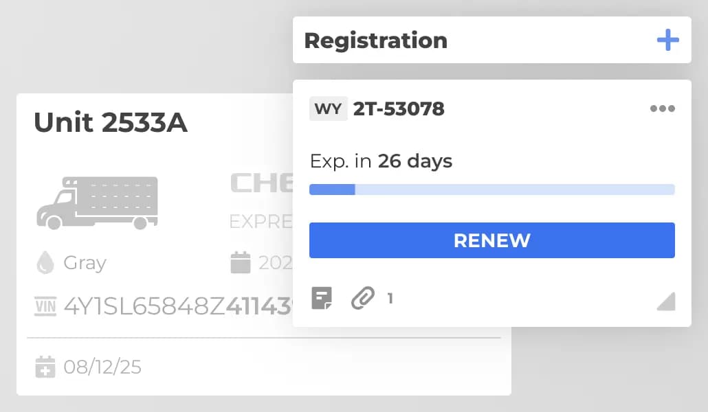 Truck and trailer equipment records with registration tracking and fleet maintenance management.