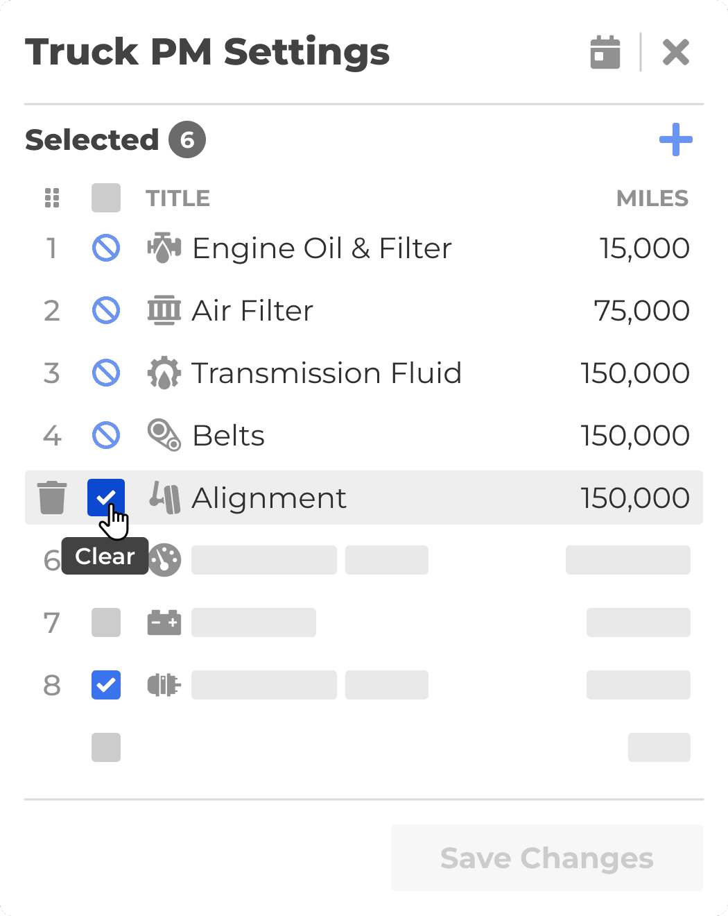 Preventive maintenance services tracking