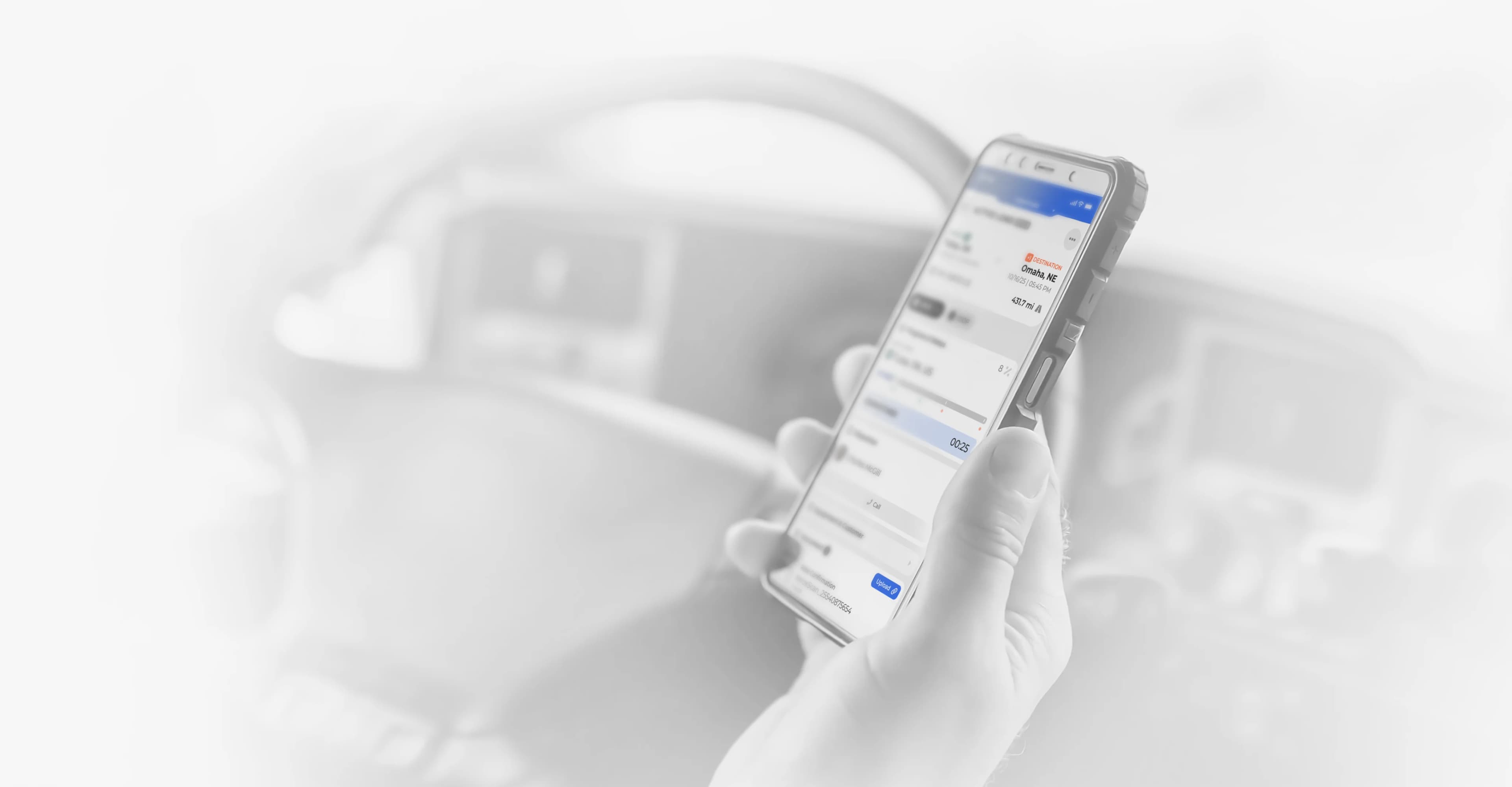 Driver mobile app for tracking loads, updating trip status, and managing dispatch tasks on the road.
