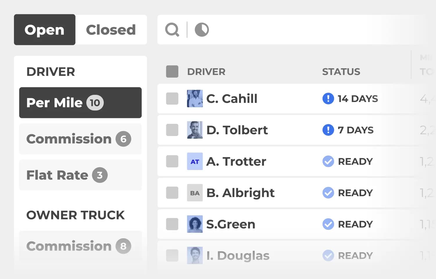 Payroll and driver management interface