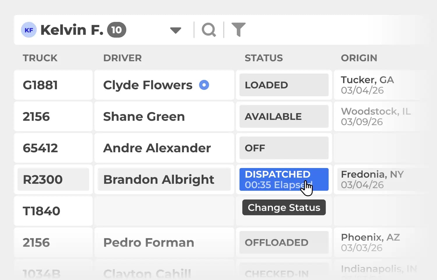 Dispatch board with live load status updates
